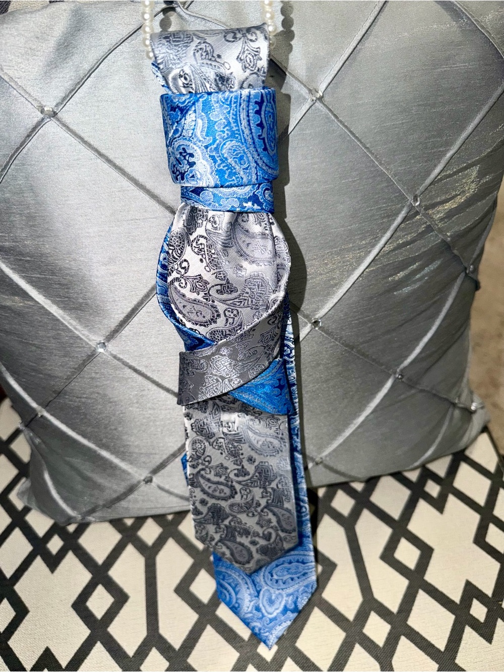 Blue and Silver Paisley Double Tie